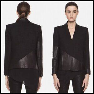 Helmut Lang Lamb Leather Combo Assymetrical Blazer Pattern Crop Black Jacket 2